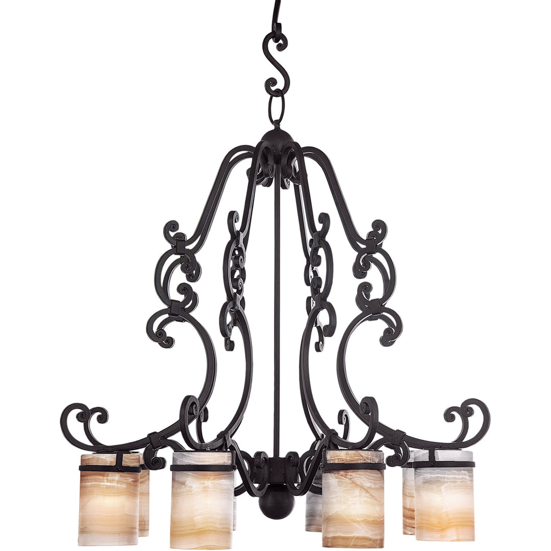 CH-1450 – Wrought Iron Artisan Alabaster Chandelier