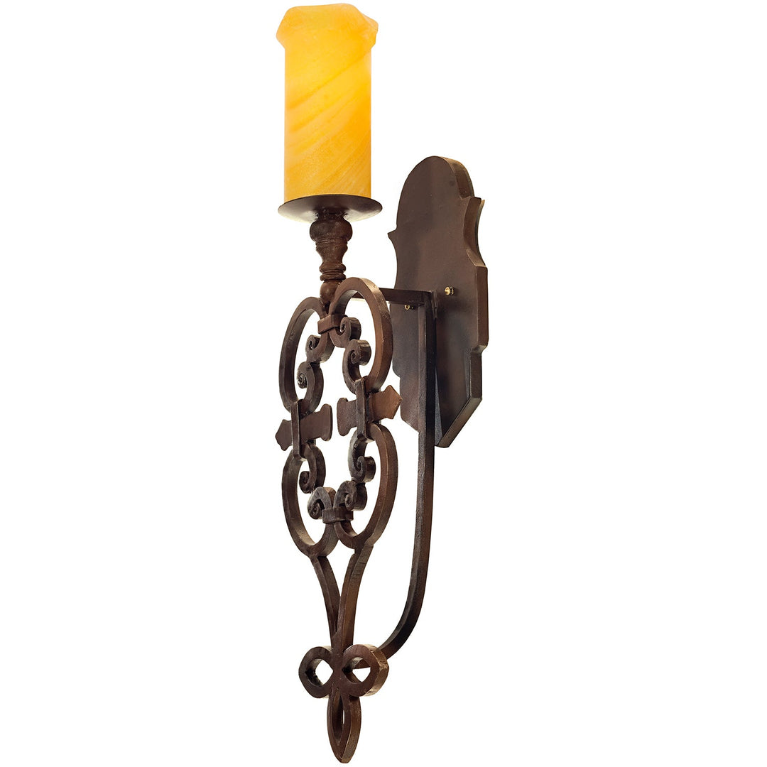 1740 Designer Wrought Iron Alabaster Wall Sconce