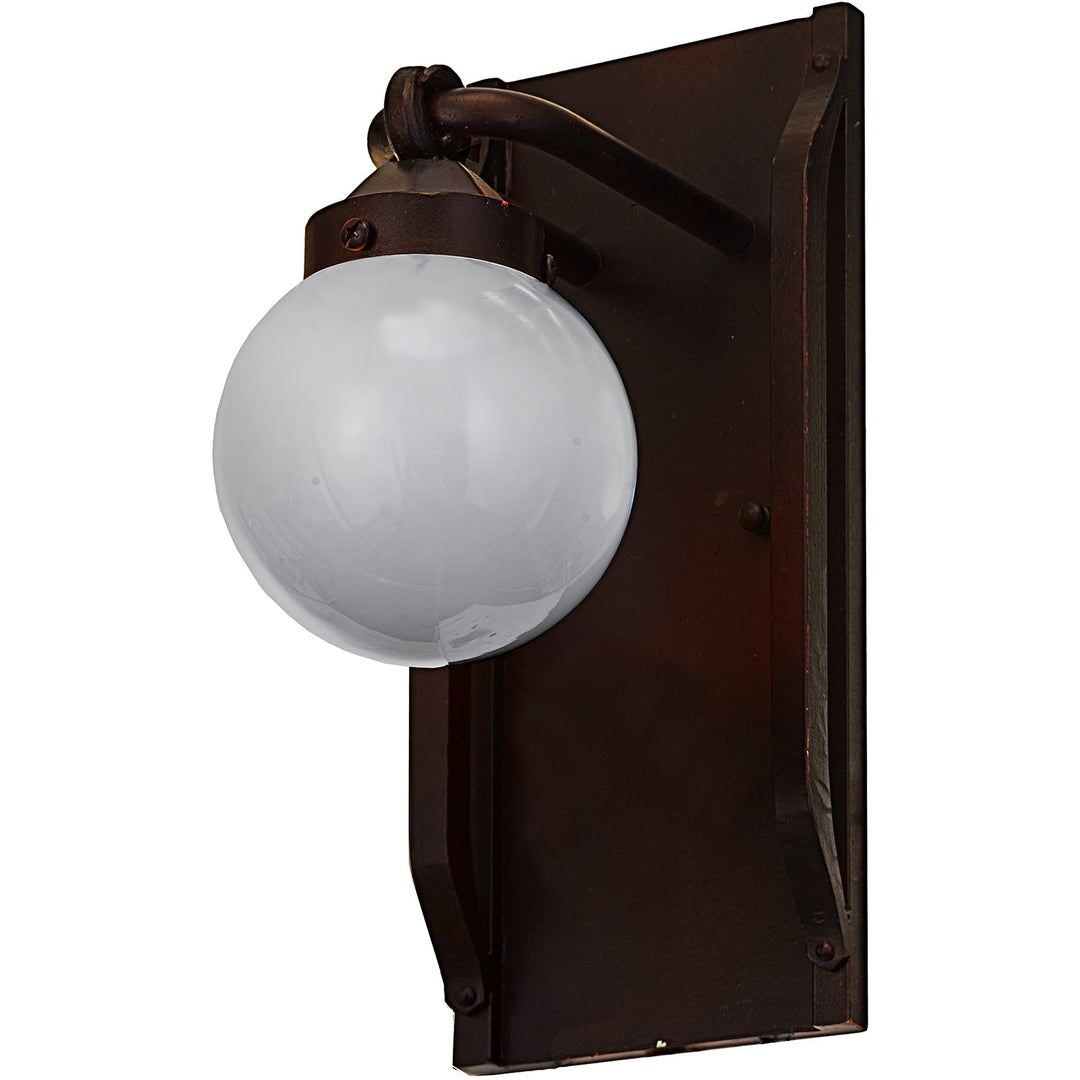 1855 w/ White Globe Forged Iron Wall Sconce