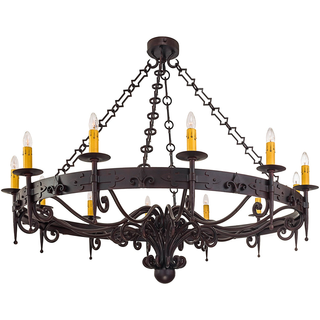 Custom Fleur de lis Wrought Iron Artisan Chandelier