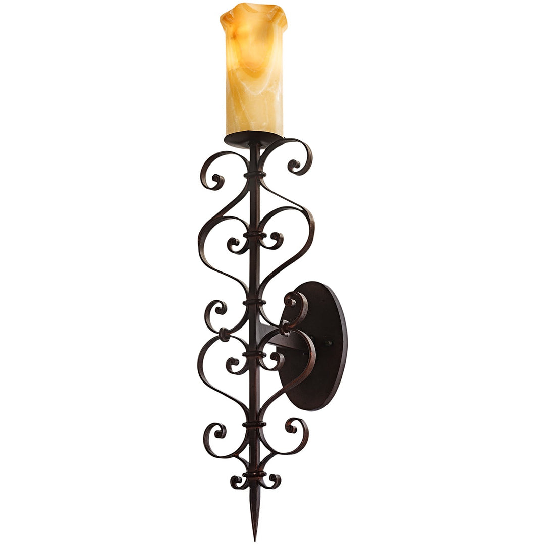 1961 Forged Iron Alabaster Designer Sconce
