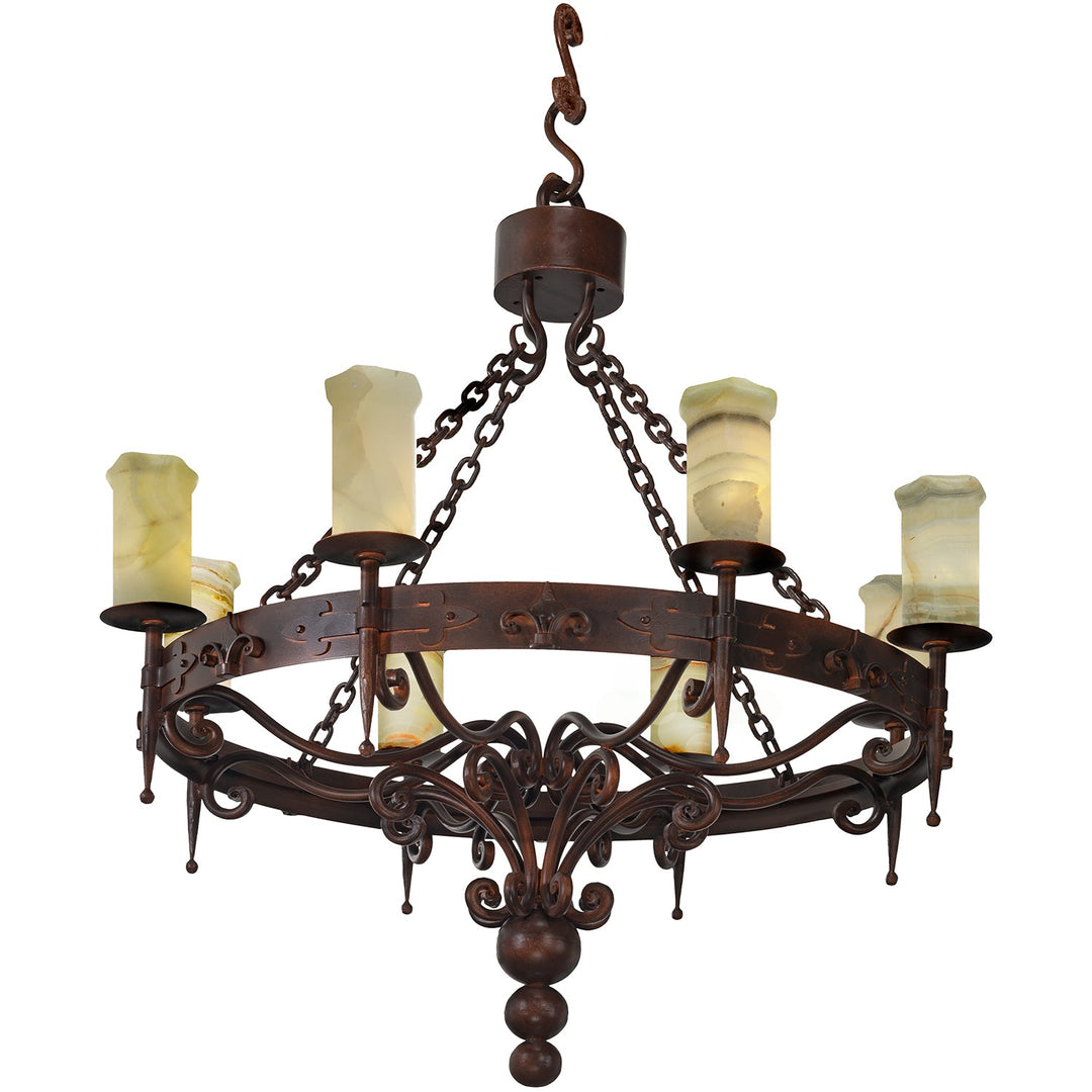 Handcrafted Wrought Iron Alabaster Ring Chandelier