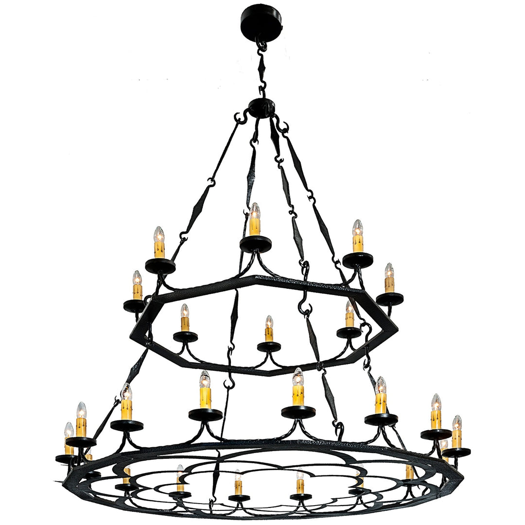 Wrought Iron Architectural Chandelier - 2 Tiers