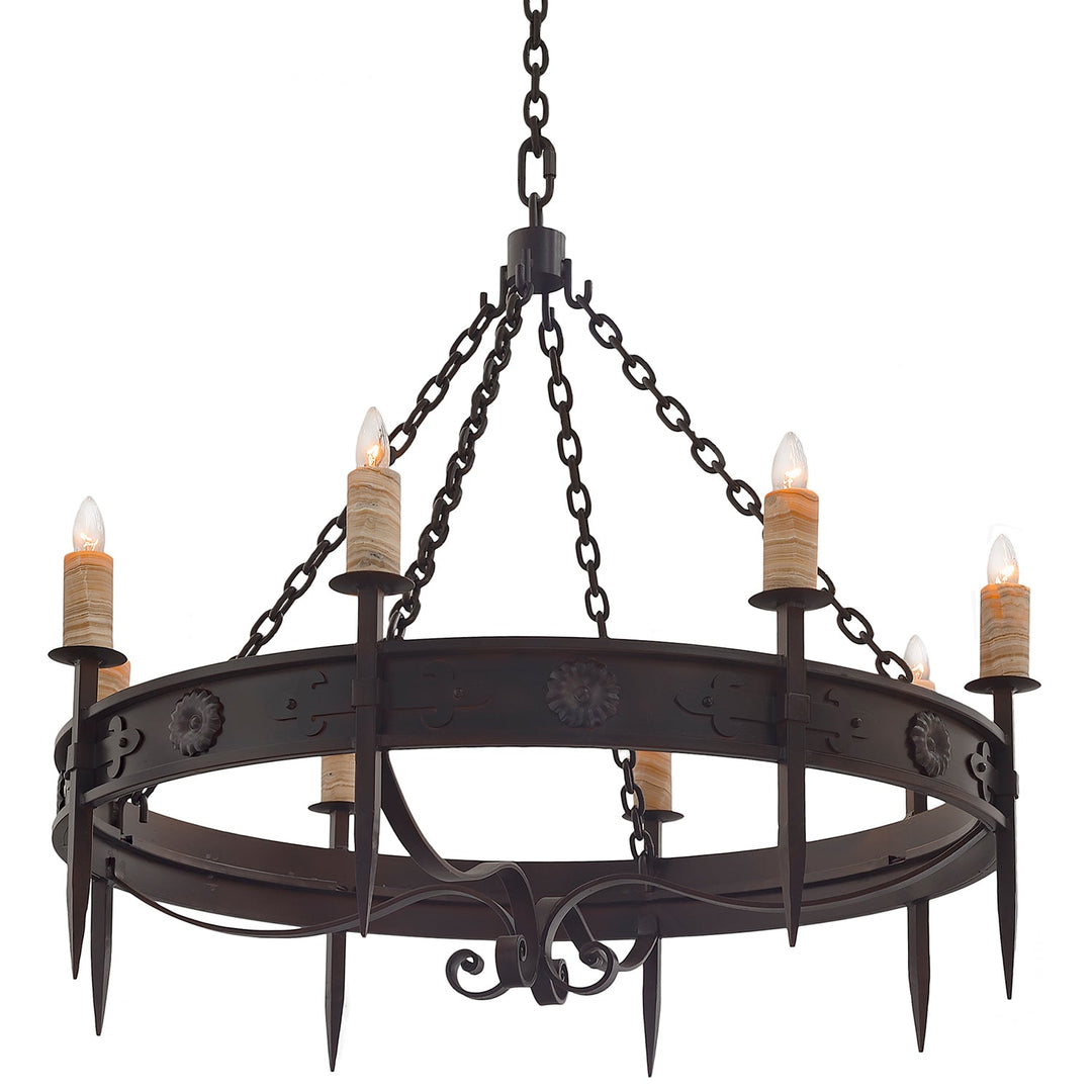 Rea Wrought Iron Designer Alabaster Chandelier