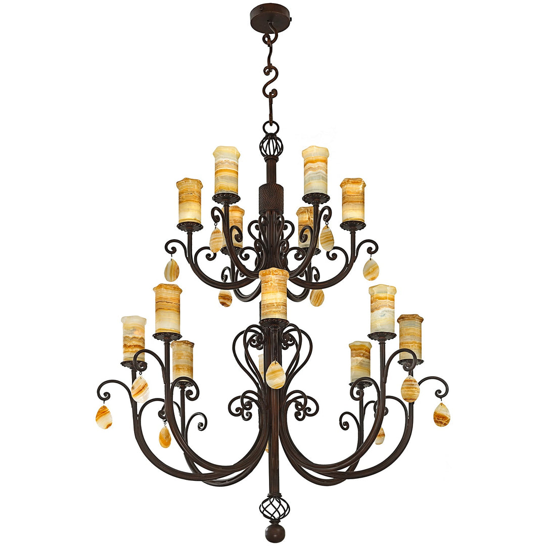CH-2610 - Wrought Iron Alabaster Chandelier