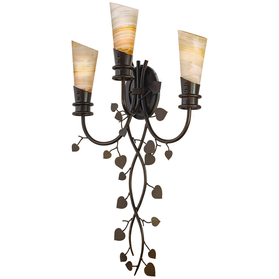 2911 – 3 Light Hand Forged Iron Alabaster Wall Sconce