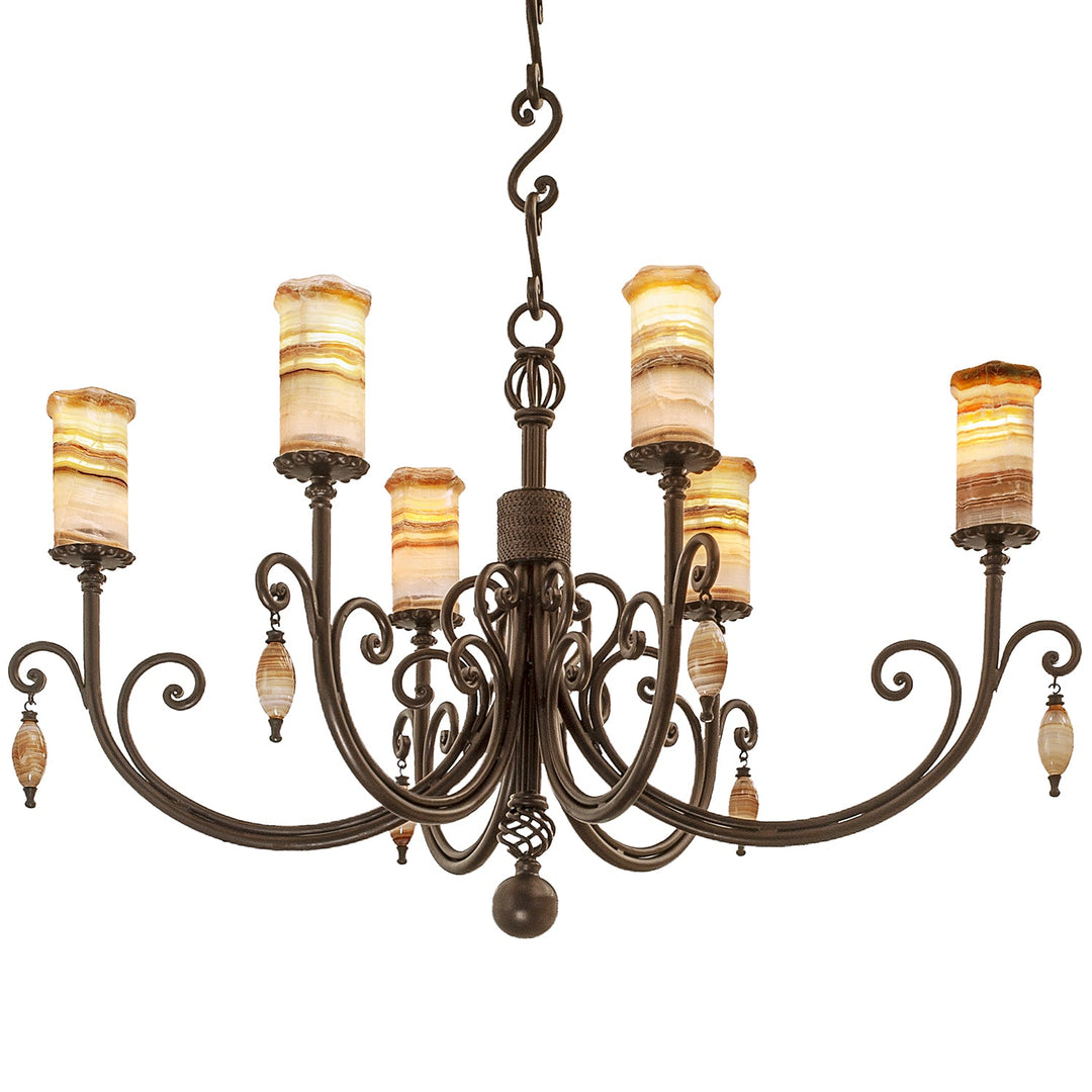 Colorado Wrought Iron Alabaster Chandelier - 6 Lights