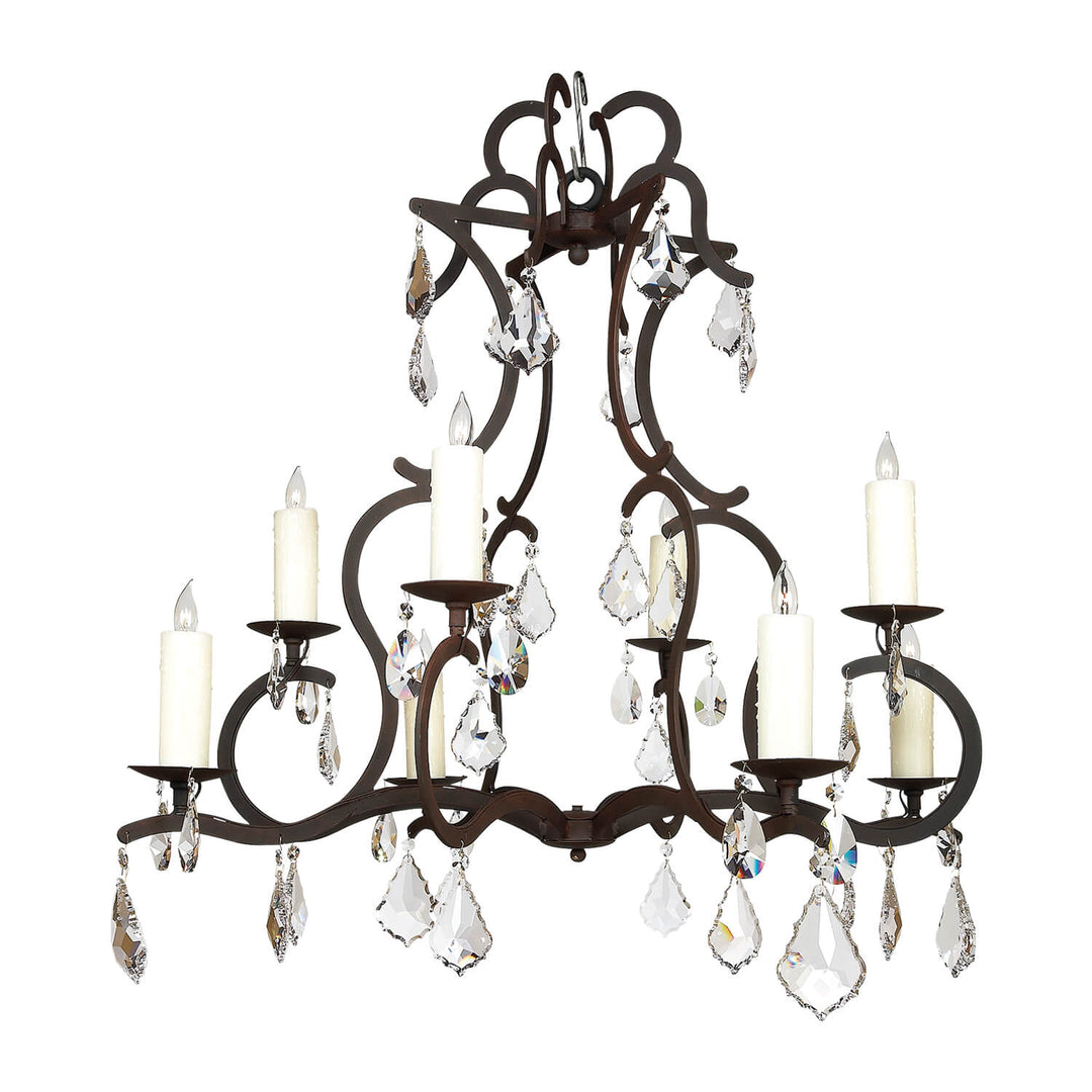 8 Light Val Wrought Iron Artisan Chandelier with Crystals