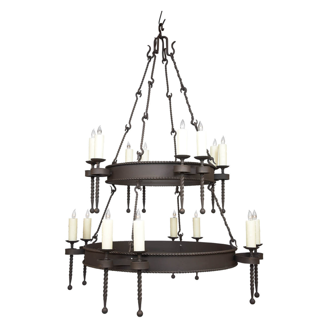 2 Tier Crow Wrought Iron Artisan Chandelier - 16 Lights