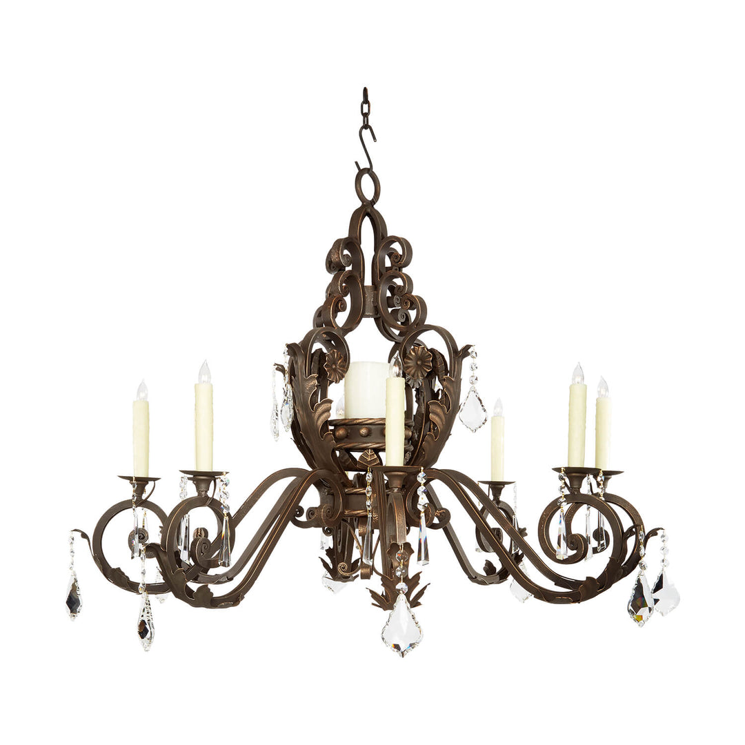 9 Light Round Crown W/Crystals Iron Chandelier