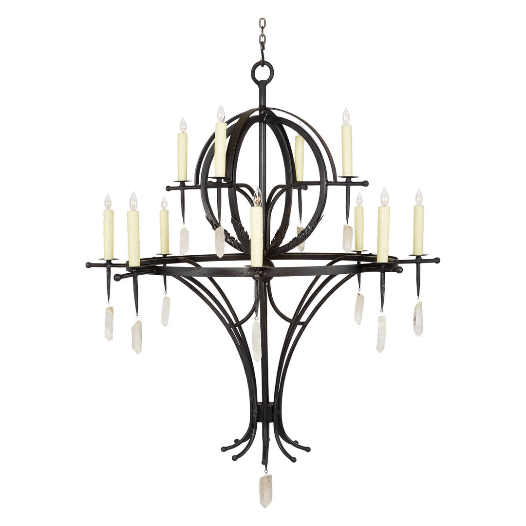 Quartz Sphere Lamp Artisan Iron Chandelier - 12 Lights