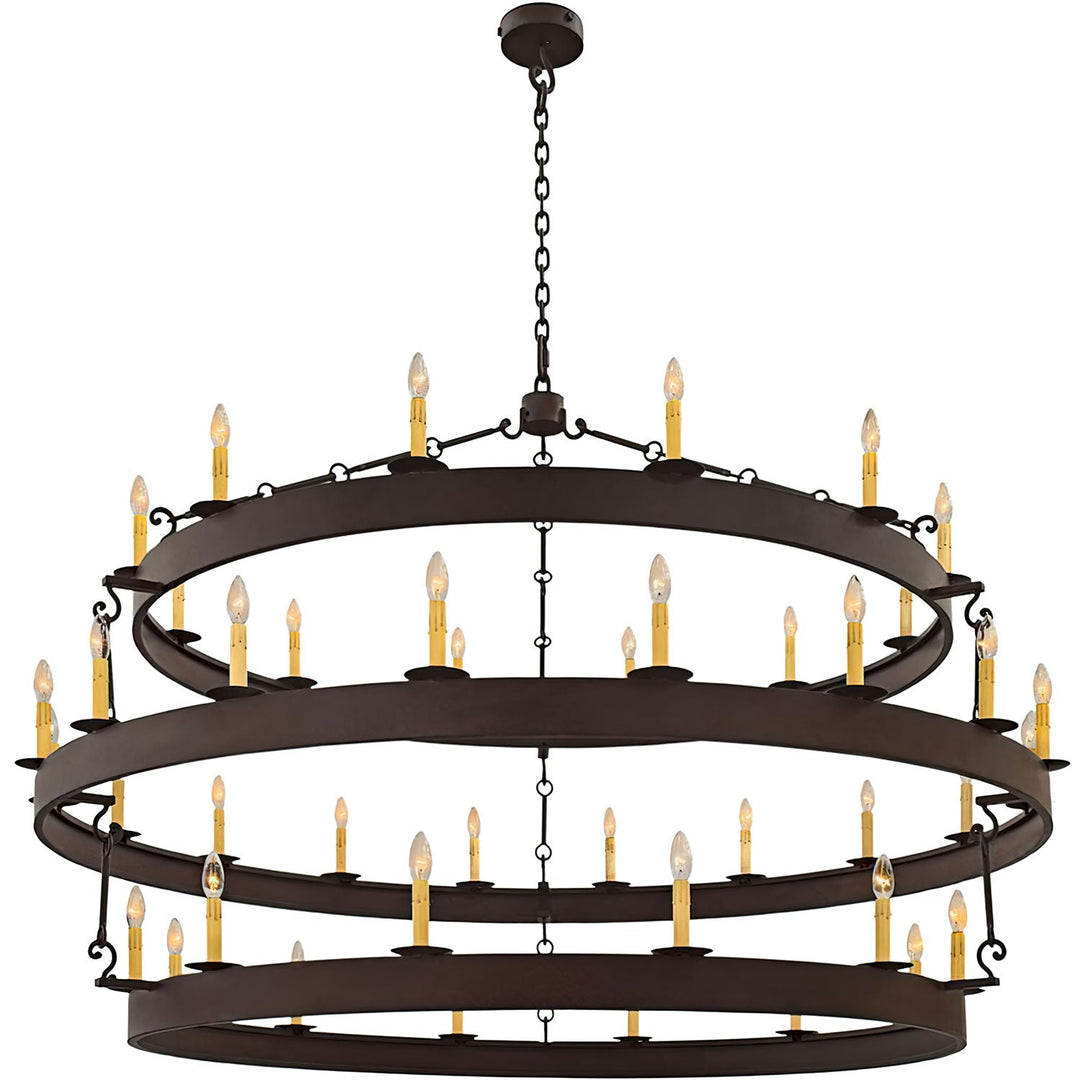 Wrought Iron 3-Tier Chandelier - 42 Lights