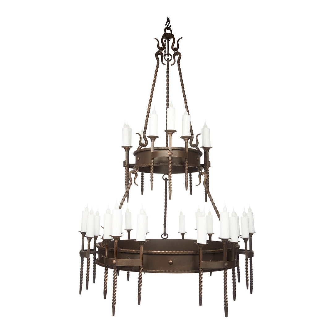 Round King Arthur Wrought Iron Chandelier - 2 Tier - 30 Lights