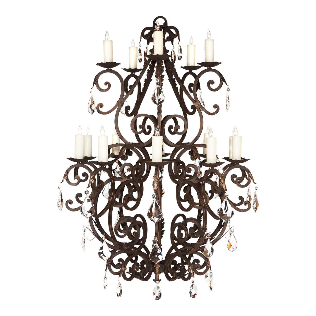 15 Light Cartier with Crystals – Wrought Iron Heirloom Chandelier