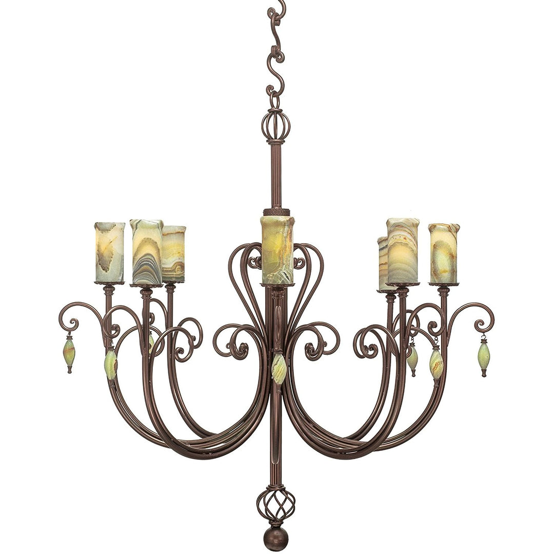 Colorado 8 Light Wrought Iron Alabaster Chandelier