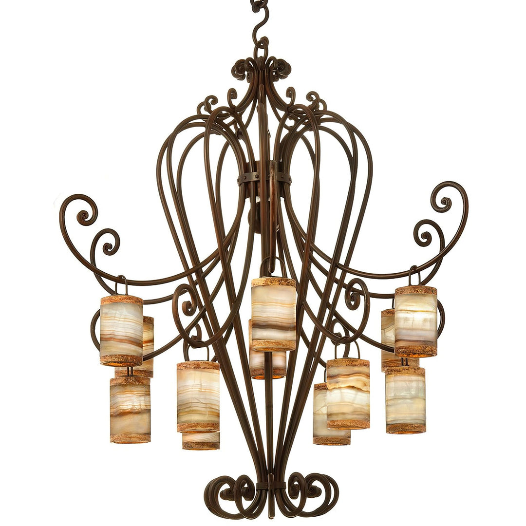 Campana 2 Tier Wrought Iron Alabaster Chandelier - 12 Lights