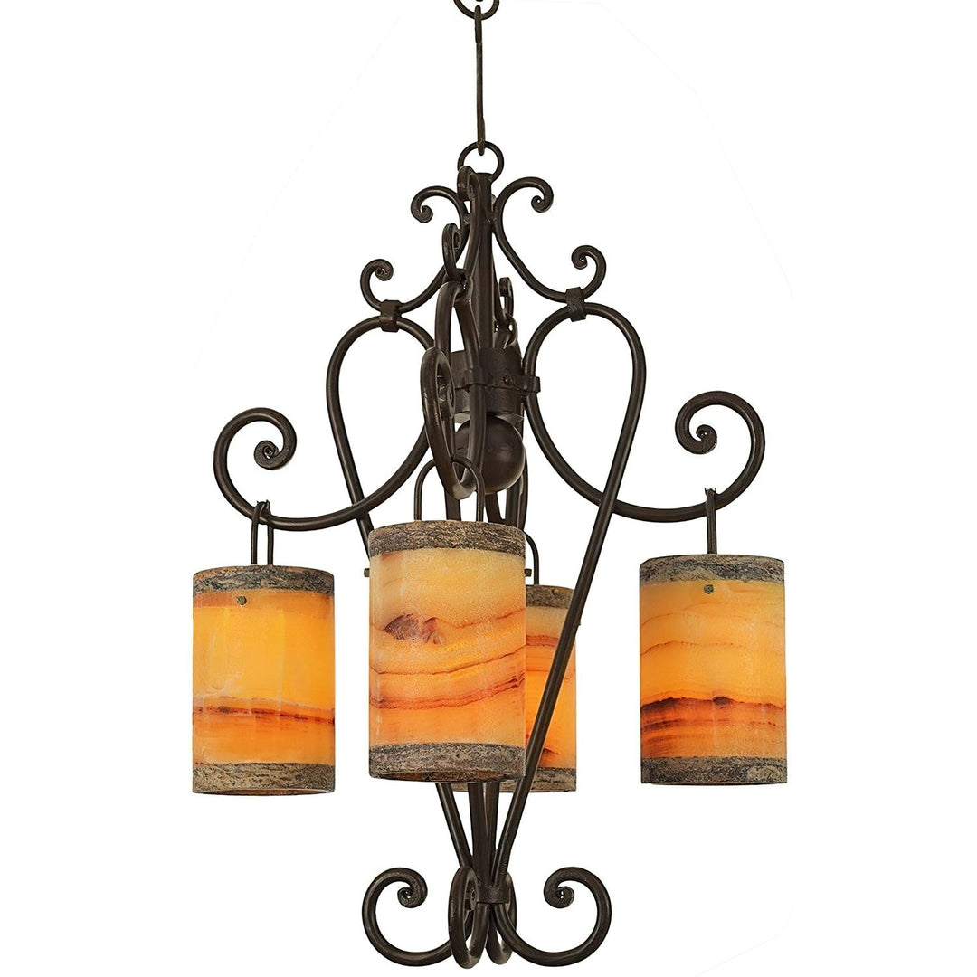 Campana Wrought Iron Alabaster Chandelier - 4 Lights