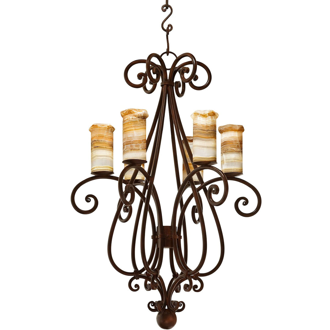 Campana 6 Up Light Wrought Iron Alabaster Chandelier