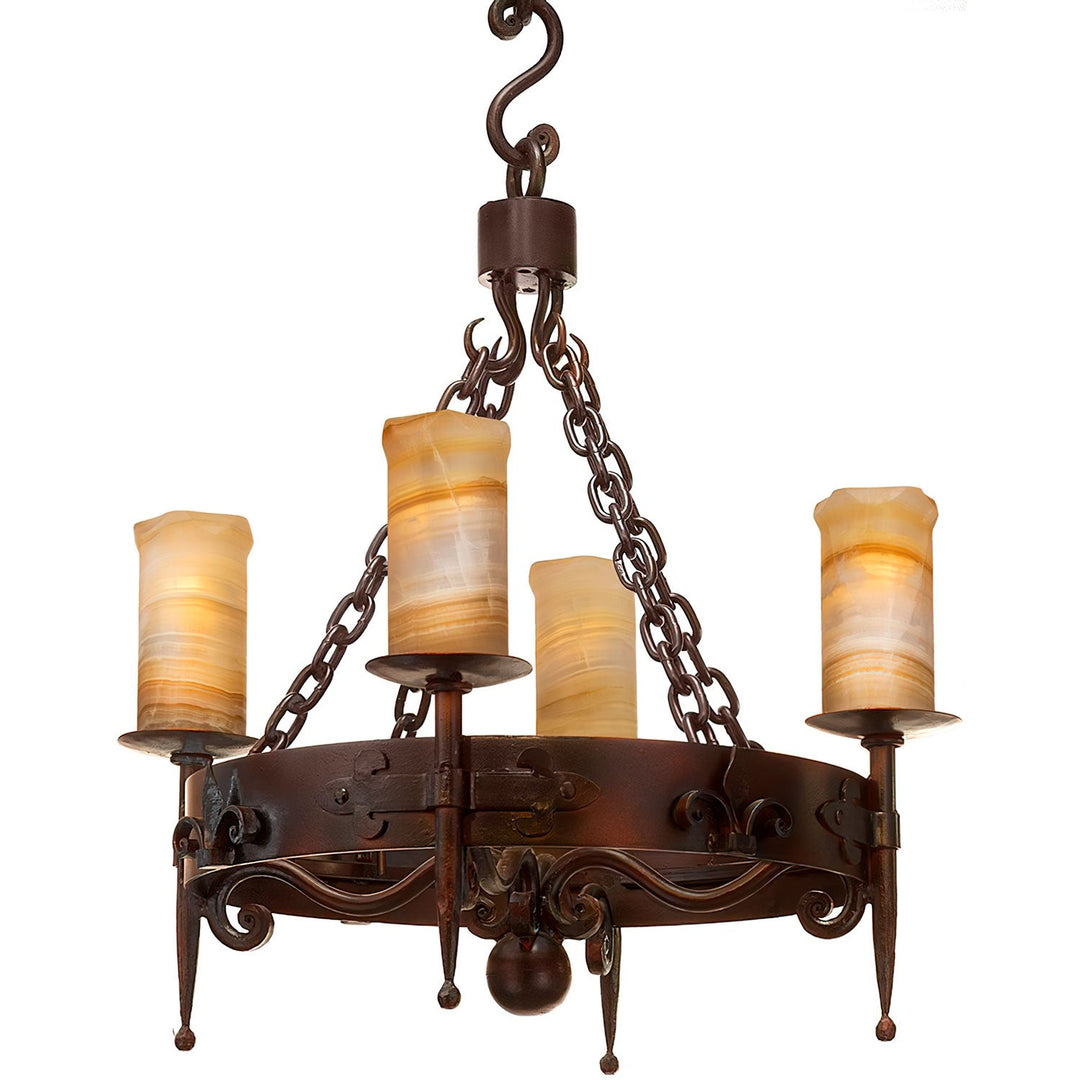 Fleur De Lis 4 Light Alabaster Designer Chandelier