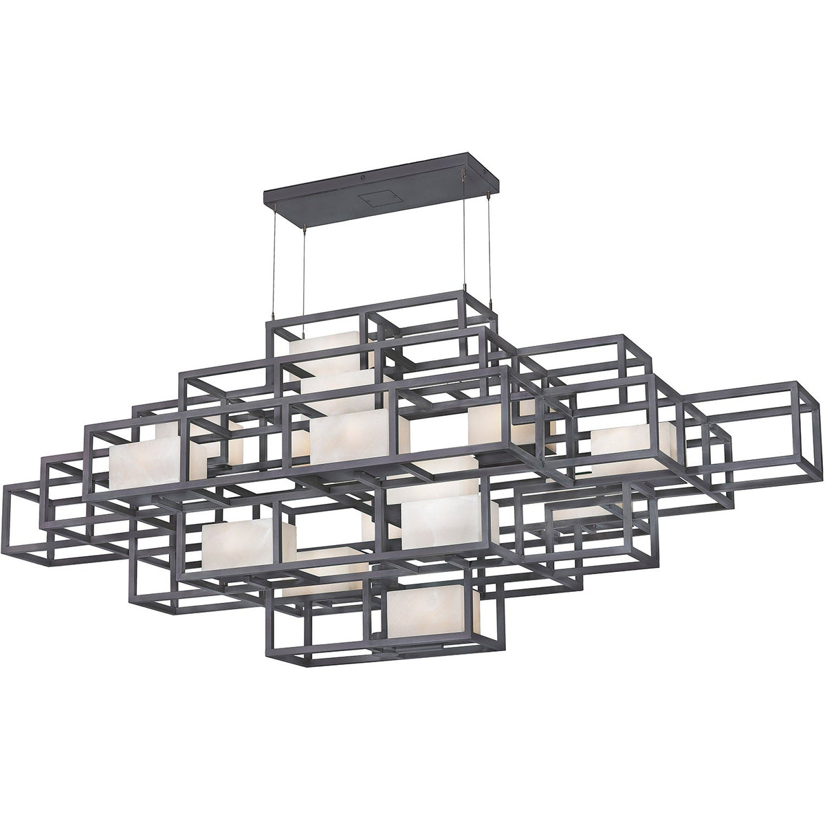 Moderna Horizontal Wrought Iron Alabaster Chandelier – Large