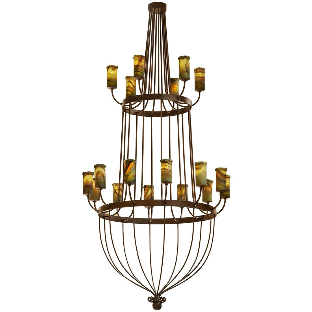 Sorento 2 Tier Forged Iron Alabaster Chandelier - 18 Lights