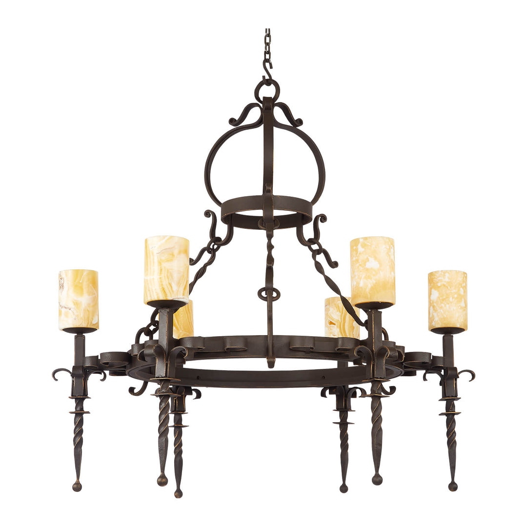 Spartan Wrought Iron Alabaster Chandelier