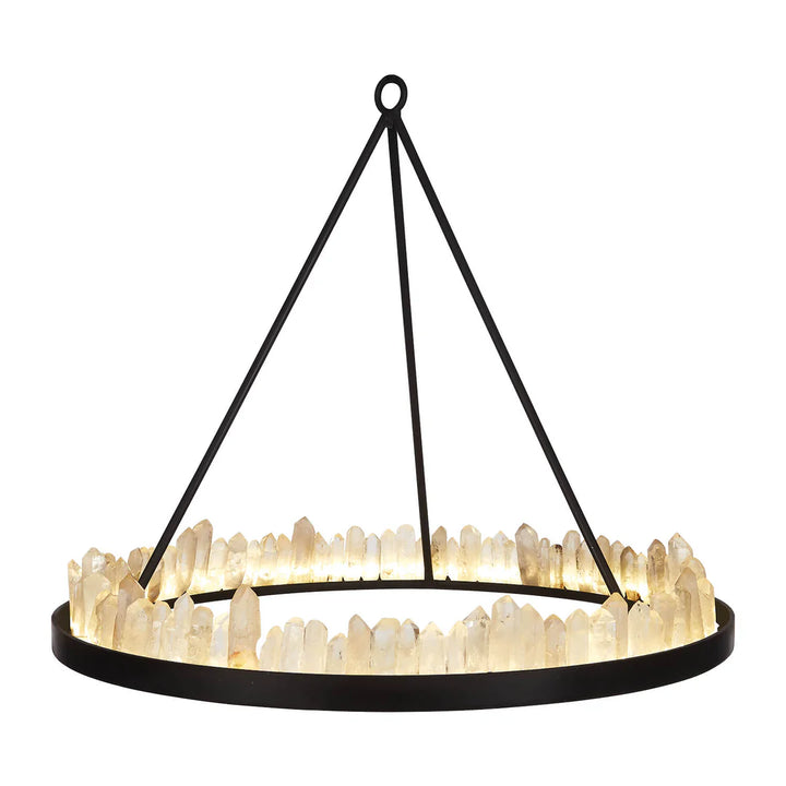 Solara Quartz Crystal Wrought Iron Round Chandelier