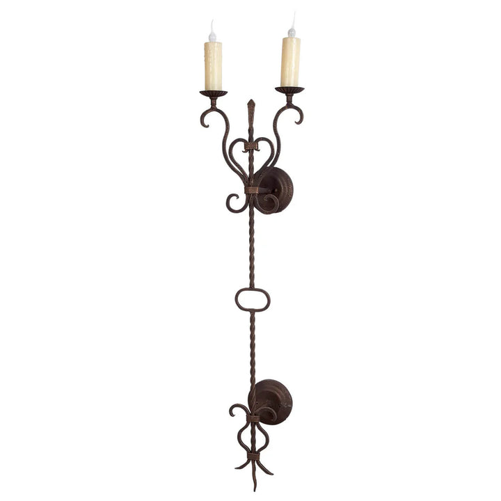 Sierra Iron Double Candle Vertical Scroll Wall Sconce