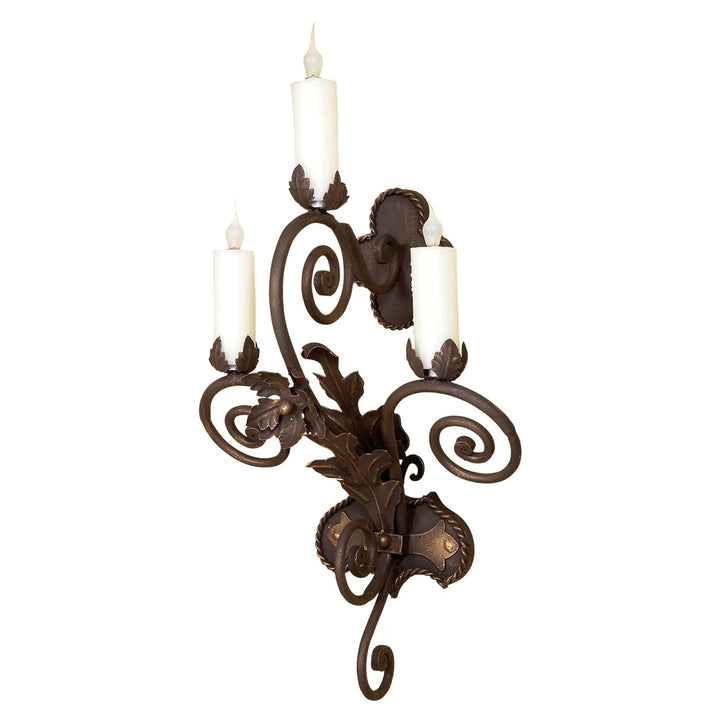 Sierra Iron Three Light Floral Scroll Wall Sconce