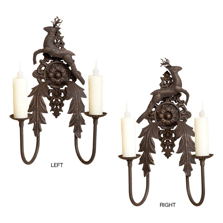 Sierra Iron Stag Double Candle Wall Sconce (Left &amp; Right Pair)