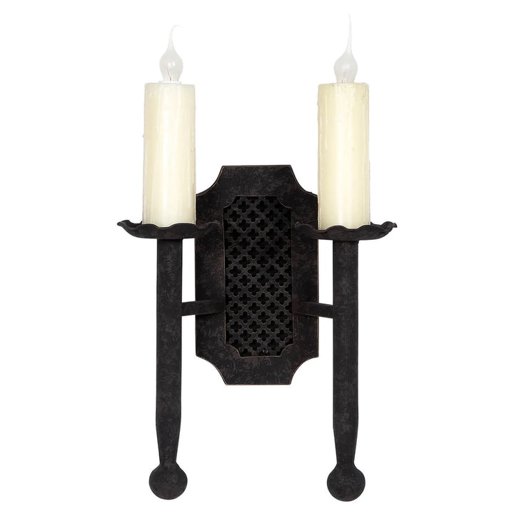 Sierra Iron Perforated Panel Double Candle Wall Sconce
