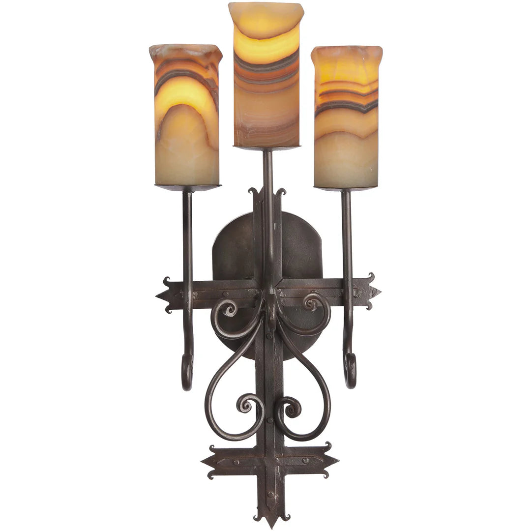 Sierra Iron Three Light Onyx Scroll Wall Sconce