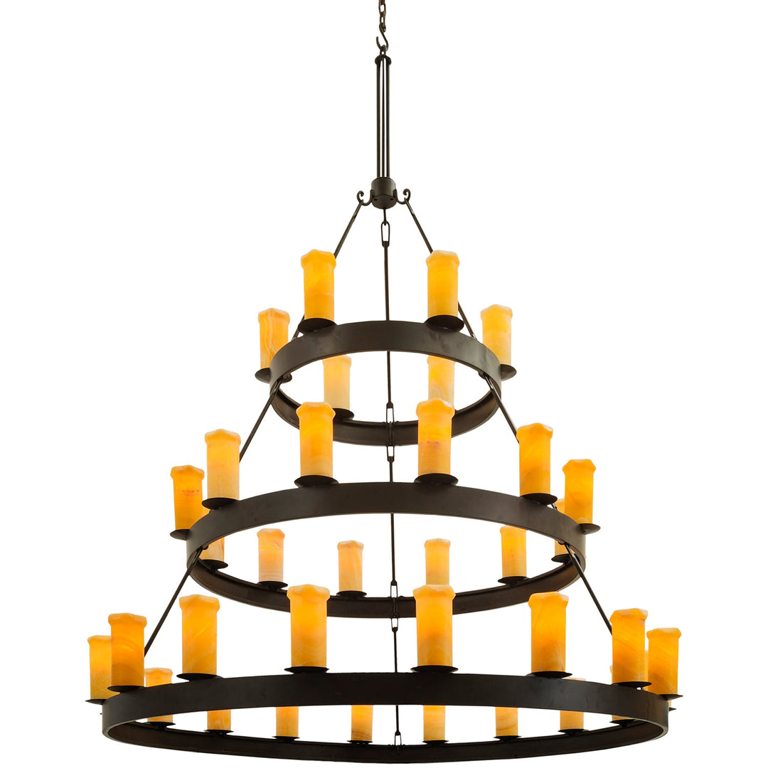 Cabana Monumental Three-Tier Wrought Iron Alabaster Chandelier