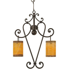Campana Wrought Iron Alabaster Scroll Chandelier - 2 Lights