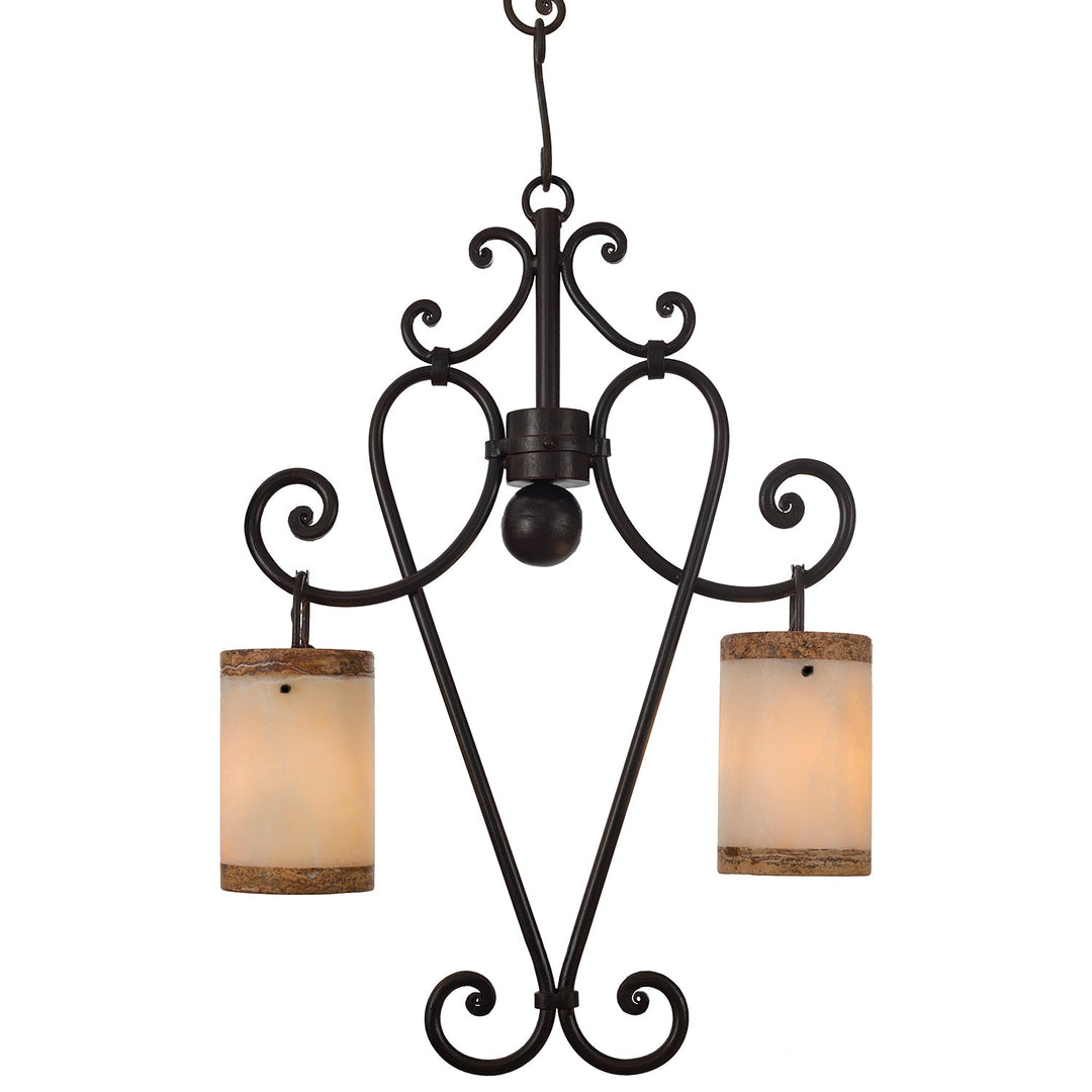 Campana 2 Light Wrought Iron Alabaster Pendant