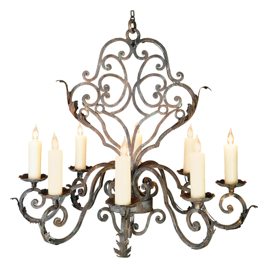 8 Light Franciscan Wrought Iron Chandelier