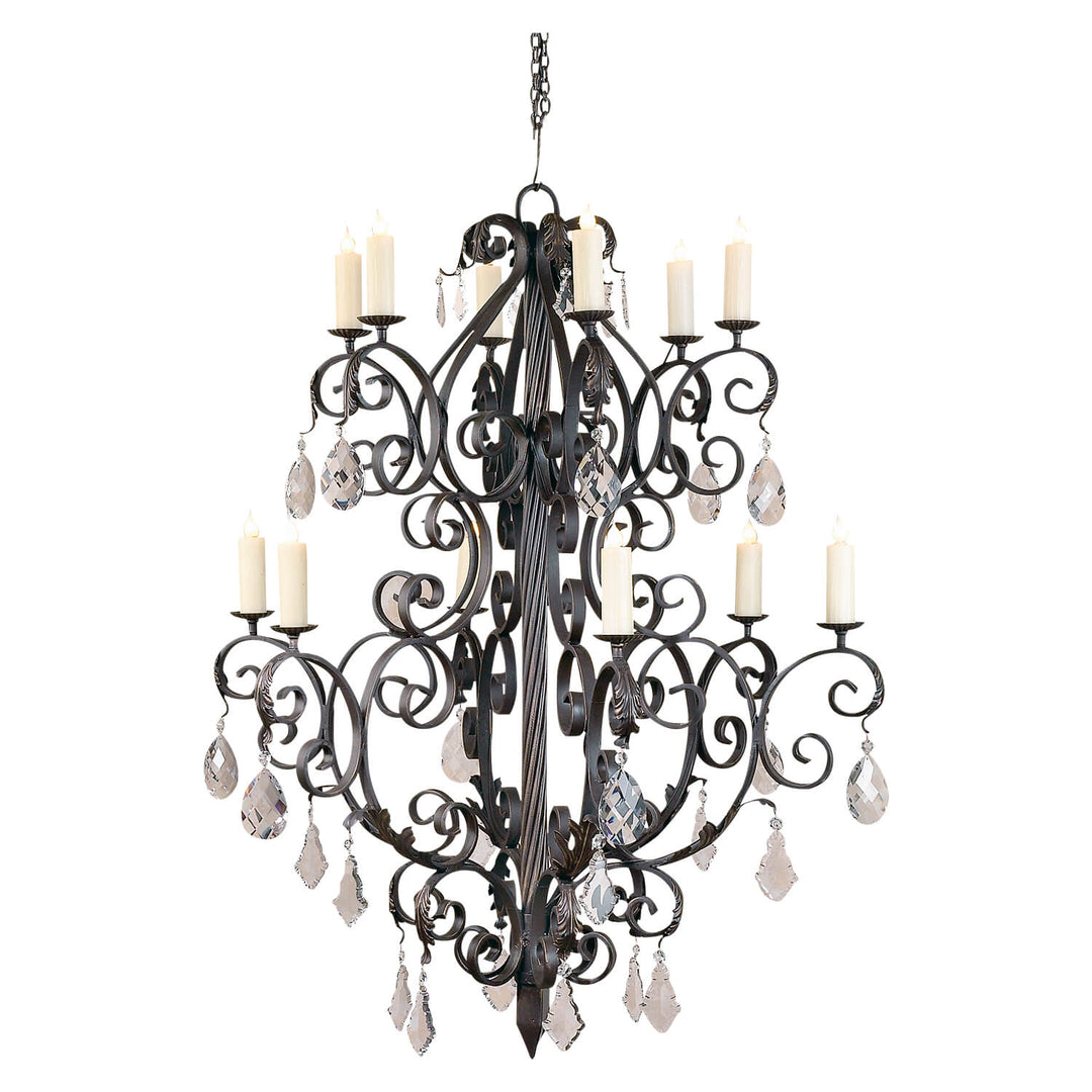 12 Light Monte Carlo with Crystals – Forged Iron Heirloom Chandelier