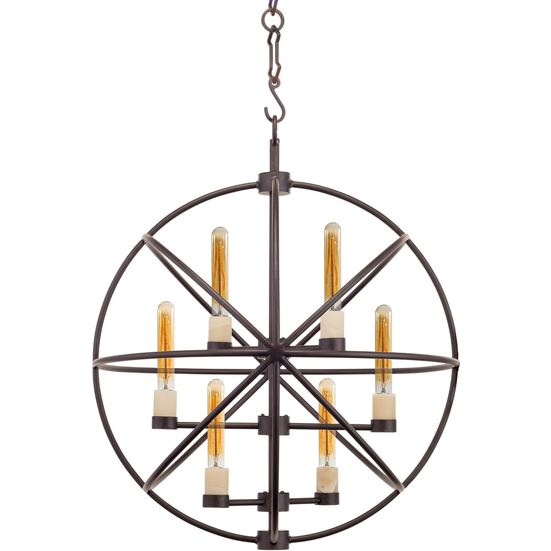CST 1434 - Alchemy Wrought Iron Alabaster Chandelier with Retro Bulbs - 6 Lights
