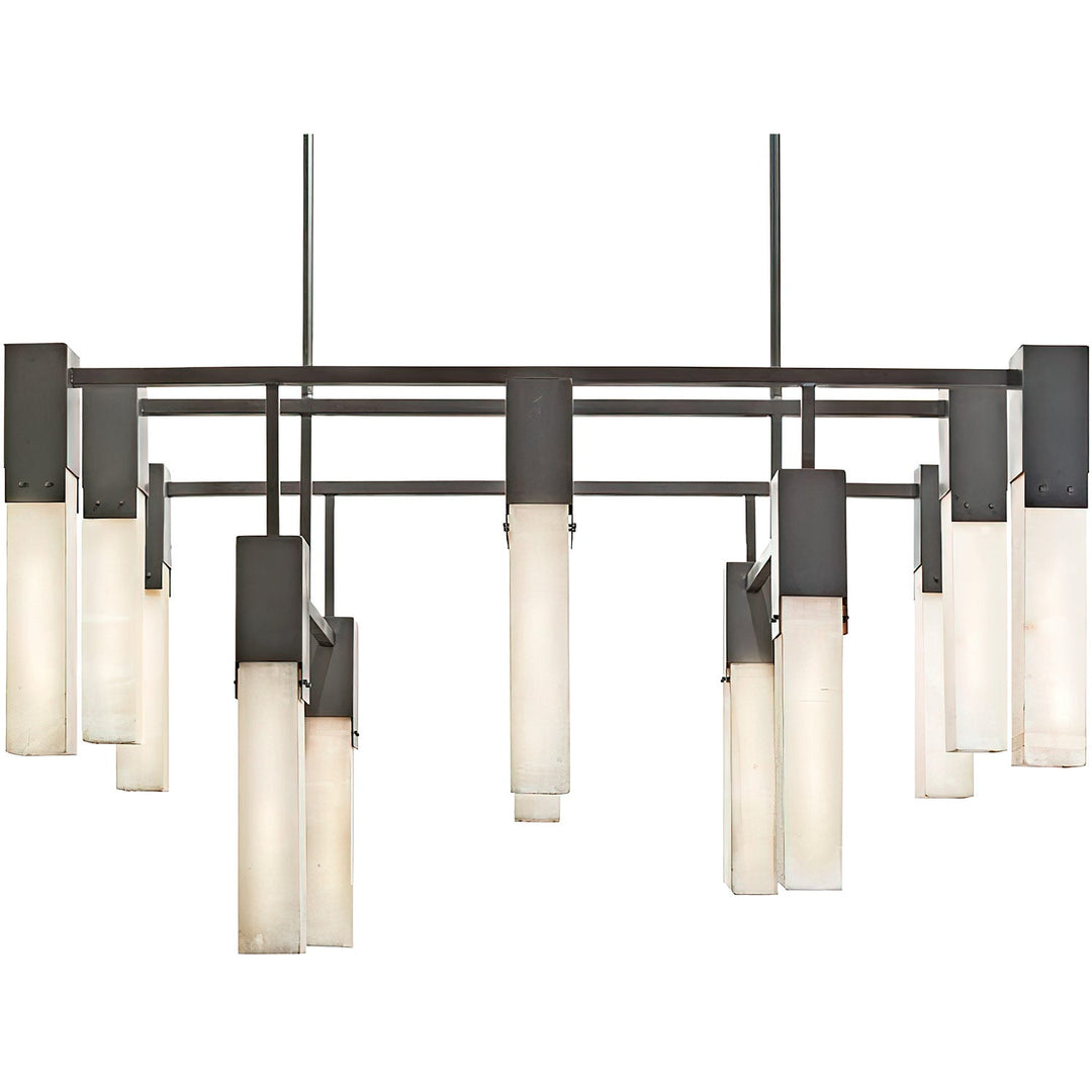 Frisco Architectural Grid Wrought Iron Alabaster Chandelier