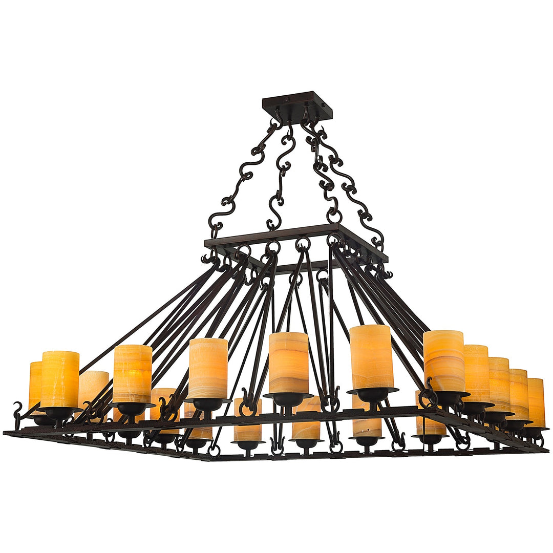 Gothica Architectural Square Wrought Iron Alabaster Chandelier