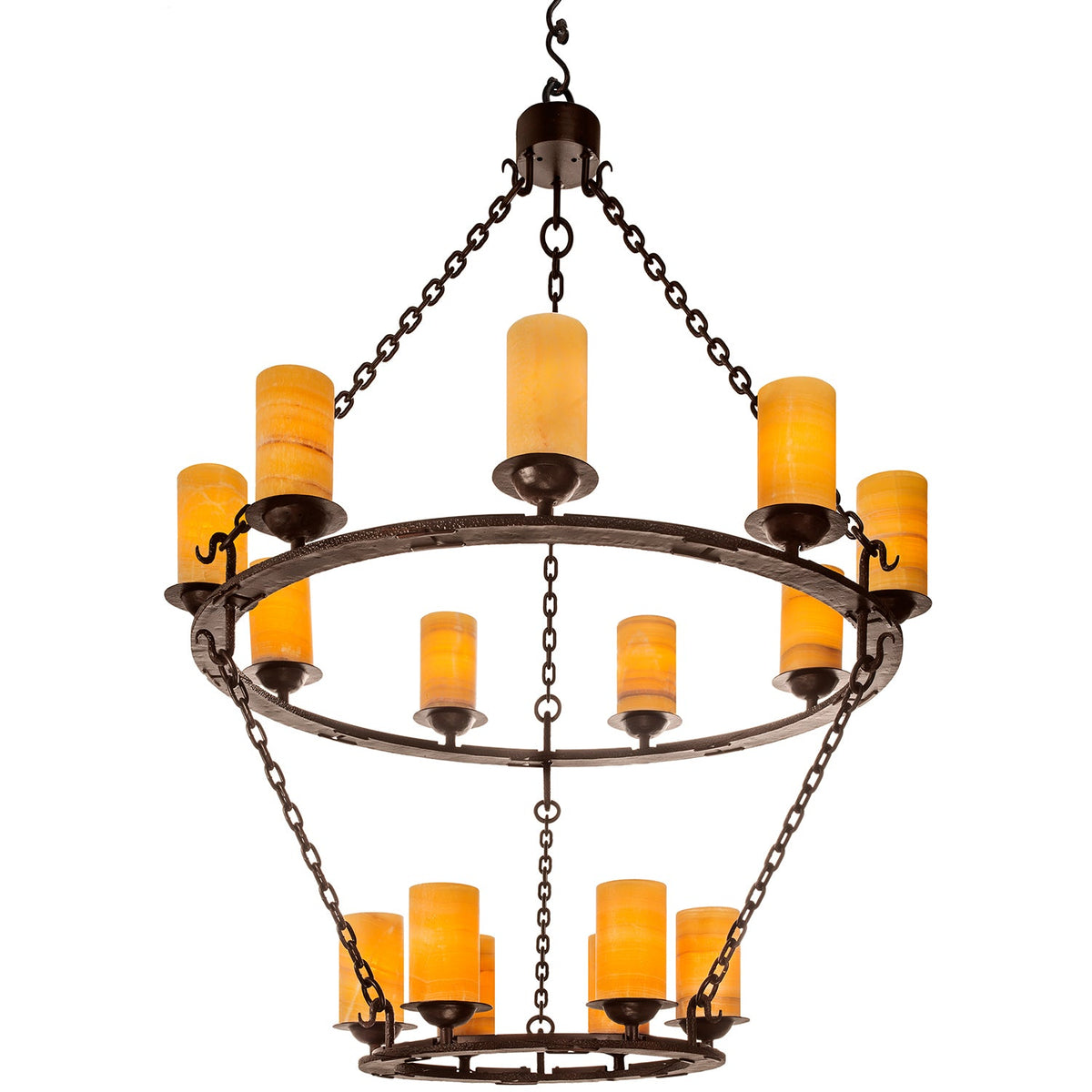 Gothica Grand Two-Tier Wrought Iron Alabaster Chandelier