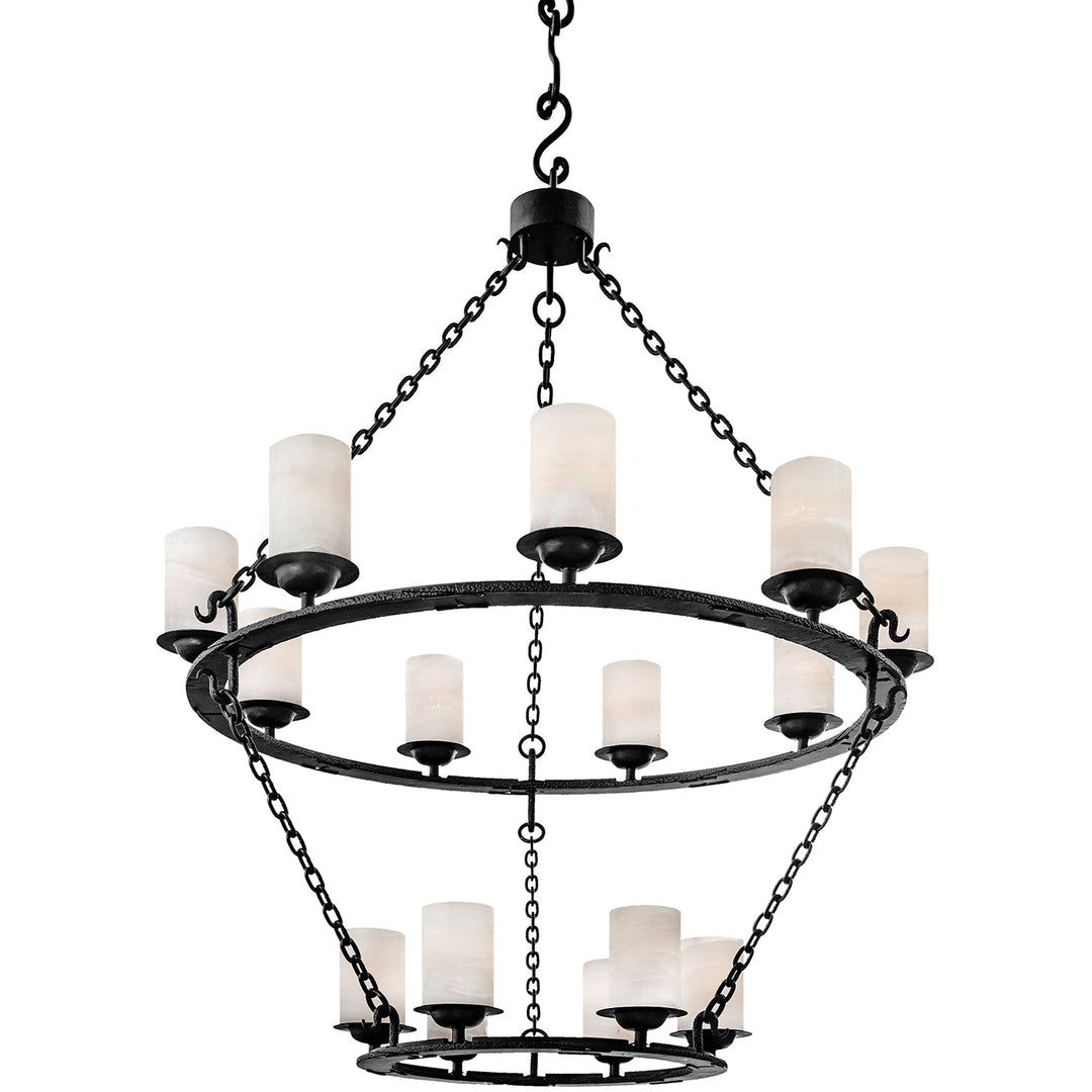 Gothica Grand Two-Tier Wrought Iron Alabaster Chandelier