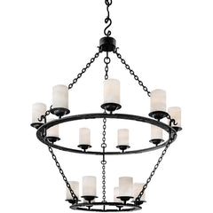 Gothica Grand Two-Tier Wrought Iron Alabaster Chandelier