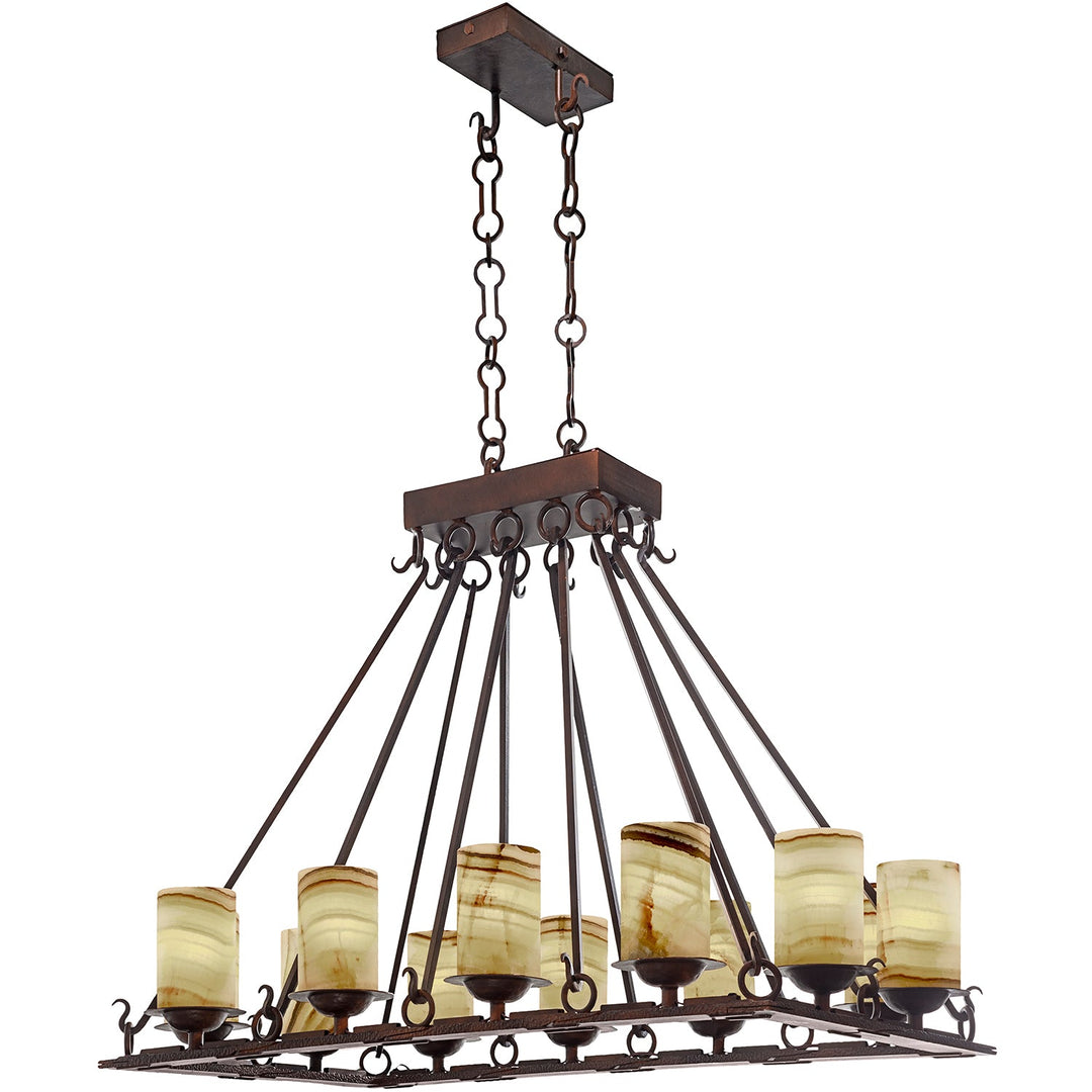 Gothica Architectural Rectangular Wrought Iron Alabaster Chandelier