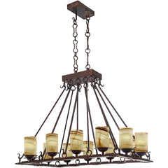Gothica Architectural Rectangular Wrought Iron Alabaster Chandelier