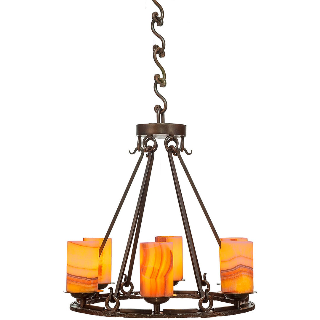 Gothica Heritage Six-Light Wrought Iron Alabaster Chandelier