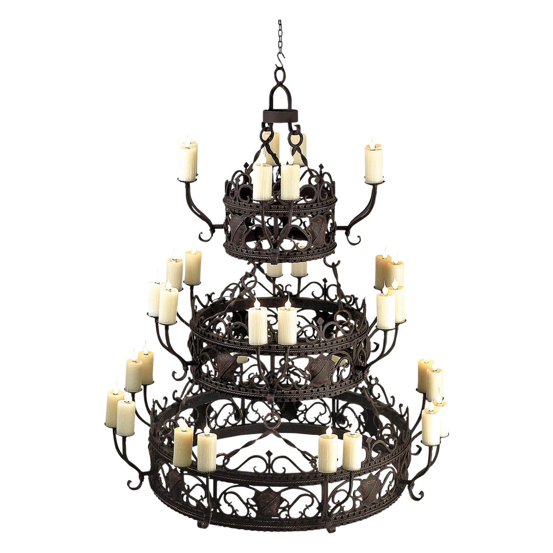 Grande Venice Wrought Iron Chandelier - 3 Tier Round