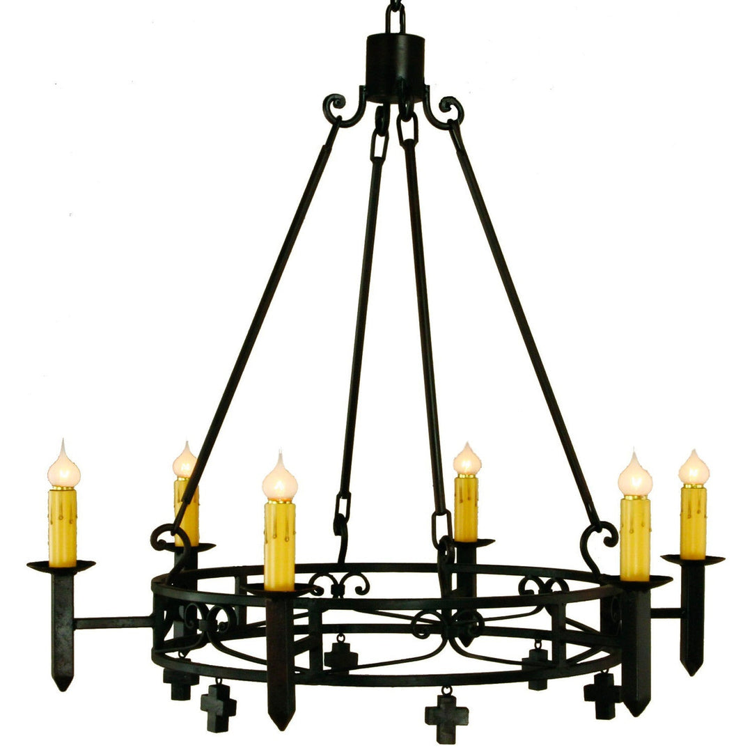 Mission Forge Heritage Six-Light Wrought Iron Chandelier with Crosses