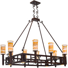 Mission Forge Architectural Rectangular Alabaster Chandelier with LED Downlights