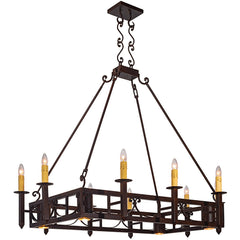 Mission Forge Architectural Rectangular Wrought Iron Chandelier with LED Downlights